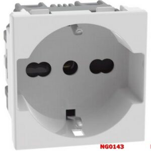 Presa 2P+T 10 A 250 Va.c.- interasse 19 mm alveoli schermati Ø 4 mm - 1 modulo - bianco - BTICINO S.P.A NG0143